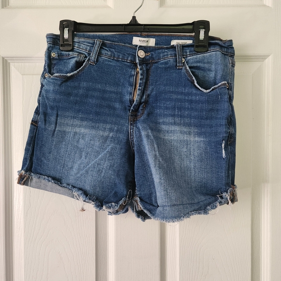 Kensie Blue Jean Shorts with Rolled Hems and Distressed Look - Picture 1 of 2